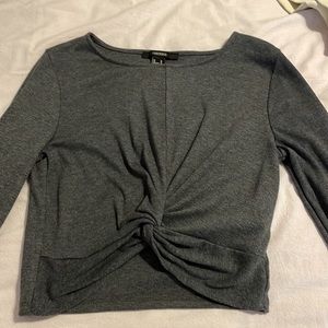 NWOT dark gray crop top with knotted front